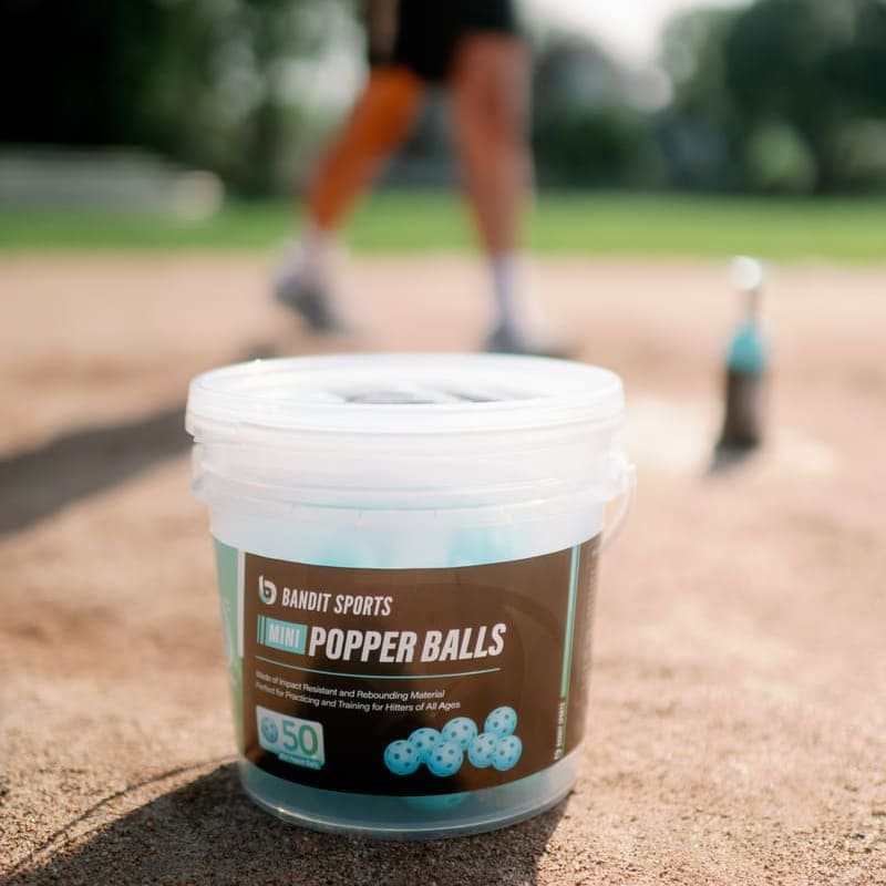 50 Balls Mini Popper Balls Bucket Plate Crate Bandit Sports